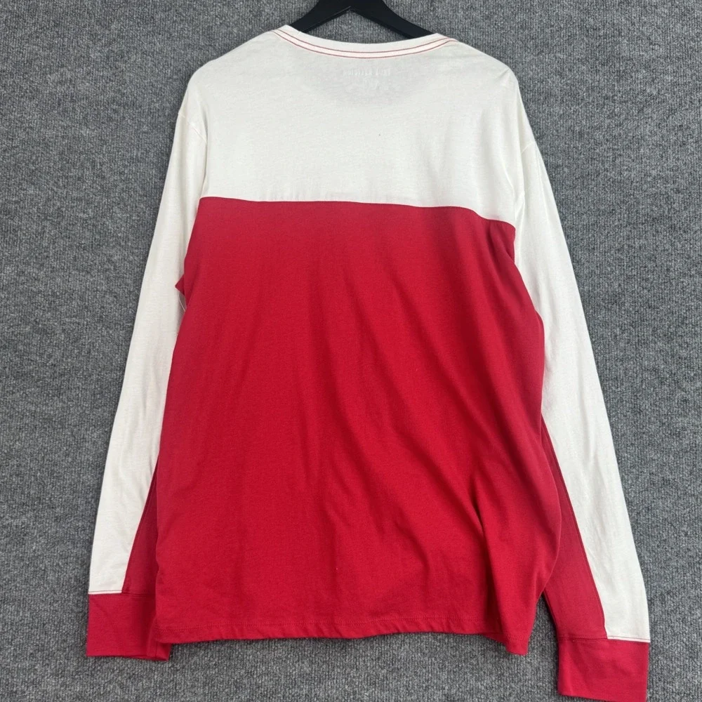 True Religion T-Shirt Mens XXL Red White Colorblock Long Sleeve Cotton Logo NWT